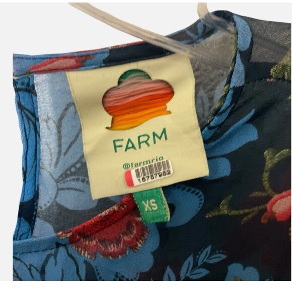 Farm Rio Dress Arabesque Floral Gown Maxi Long-Sleeve Blue Size XS *READ FLAW* - Picture 6 of 9